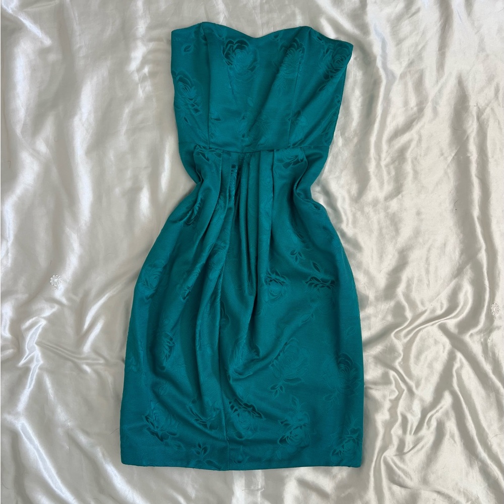 Vintage 80/90s Teal Floral Jacquard Strapless Dress – Samantha Black USA